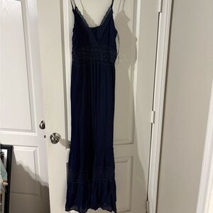 Elegant Navy Blue Lace Maxi Dress